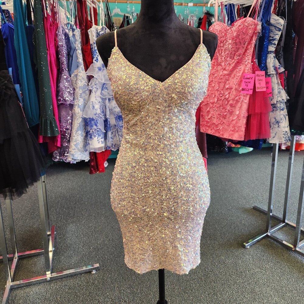 Alyce 4542 Size 10 Rose Opal All Sequins Short Formal Homecoming Dress